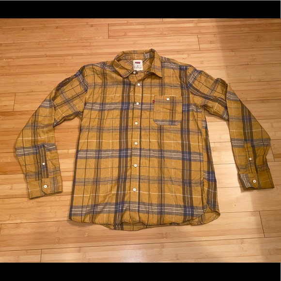 LEVI’S YELLOW GRAY FLANNEL XL MENS LONG SLEEVE - Picture 1 of 10